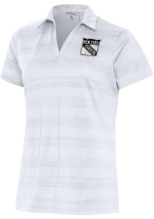 Antigua New York Rangers Womens White Metallic Logo Compass Short Sleeve Polo Shirt