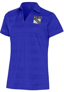 Antigua New York Rangers Womens Blue Metallic Logo Compass Short Sleeve Polo Shirt