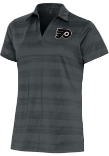 Antigua Philadelphia Flyers Womens Grey Metallic Logo Compass Short Sleeve Polo Shirt