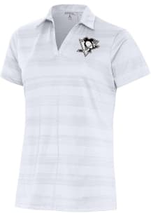 Antigua Pittsburgh Penguins Womens White Metallic Logo Compass Short Sleeve Polo Shirt