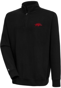 Antigua Arkansas Razorbacks Mens Black Victory Long Sleeve 1/4 Zip Pullover