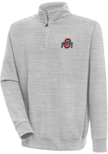 Antigua Ohio State Buckeyes Mens Grey Victory Long Sleeve Qtr Zip Pullover