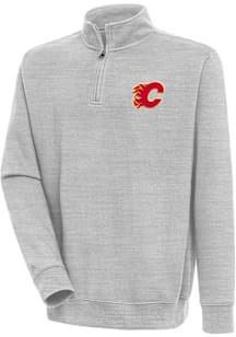 Antigua Calgary Flames Mens Grey Victory Long Sleeve Qtr Zip Pullover