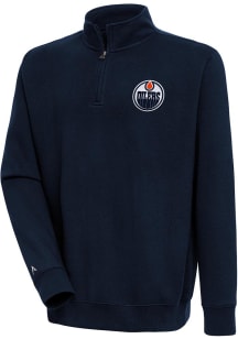 Antigua Edmonton Oilers Mens Navy Blue Victory Long Sleeve 1/4 Zip Pullover