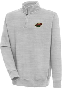 Antigua Minnesota Wild Mens Grey Victory Long Sleeve Qtr Zip Pullover