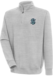 Antigua Seattle Kraken Mens Grey Victory Long Sleeve 1/4 Zip Pullover