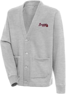 Antigua Atlanta Braves Mens Grey Victory Cardigan Long Sleeve Sweater
