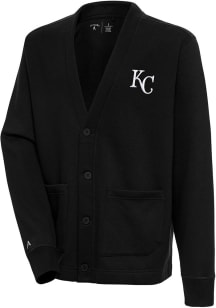 Antigua Kansas City Royals Mens Black Victory Cardigan Long Sleeve Sweater