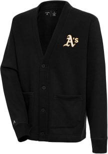 Antigua Oakland Athletics Mens Black Victory Cardigan Long Sleeve Sweater