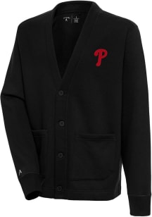 Antigua Philadelphia Phillies Mens Black Victory Cardigan Long Sleeve Sweater