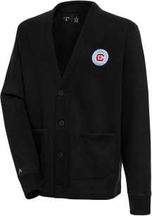 Antigua Chicago Fire Mens Black Victory Cardigan Long Sleeve Sweater