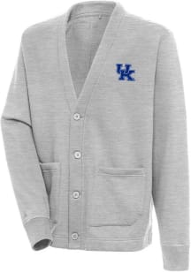 Antigua Kentucky Wildcats Mens Grey Victory Cardigan Long Sleeve Sweater
