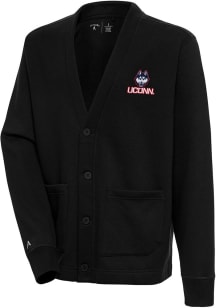 Antigua UConn Huskies Mens Black Victory Cardigan Long Sleeve Sweater