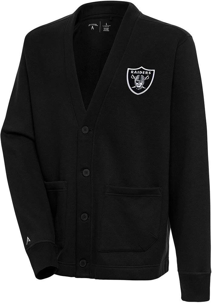 Las Vegas Raiders Antigua Black Victory Cardigan Long Sleeve