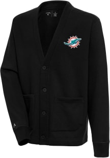 Antigua Miami Dolphins Mens Black Victory Cardigan Long Sleeve Sweater