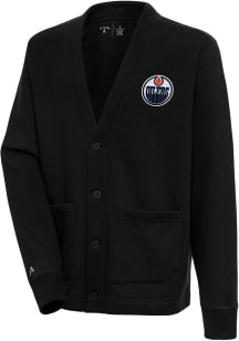 Antigua Edmonton Oilers Mens Black Victory Cardigan Long Sleeve Sweater