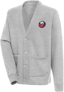 Antigua New York Islanders Mens Grey Victory Cardigan Long Sleeve Sweater