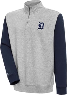 Antigua Detroit Tigers Mens Grey Victory Colorblock Long Sleeve 1/4 Zip Pullover