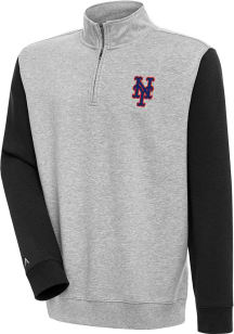 Antigua New York Mets Mens Grey Victory Colorblock Long Sleeve 1/4 Zip Pullover