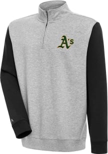 Antigua Oakland Athletics Mens Grey Victory Colorblock Long Sleeve 1/4 Zip Pullover