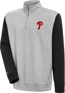 Antigua Philadelphia Phillies Mens Grey Victory Colorblock Long Sleeve 1/4 Zip Pullover