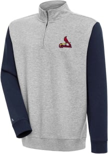 Antigua St Louis Cardinals Mens Grey Victory Colorblock Long Sleeve 1/4 Zip Pullover