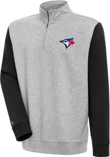 Antigua Toronto Blue Jays Mens Grey Victory Colorblock Long Sleeve 1/4 Zip Pullover