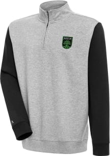 Antigua Austin FC Mens Grey Victory Colorblock Long Sleeve Qtr Zip Pullover