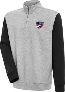 Antigua FC Dallas Mens Grey Victory Colorblock Long Sleeve 1/4 Zip Pullover