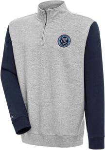 Antigua New York City FC Mens Grey Victory Colorblock Long Sleeve 1/4 Zip Pullover