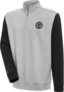 Antigua Philadelphia Union Mens Grey Victory Colorblock Long Sleeve 1/4 Zip Pullover