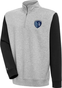 Antigua Sporting Kansas City Mens Grey Victory Colorblock Long Sleeve 1/4 Zip Pullover