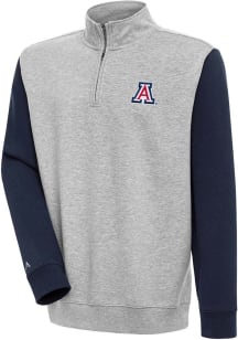 Antigua Arizona Wildcats Mens Grey Victory Colorblock Long Sleeve 1/4 Zip Pullover