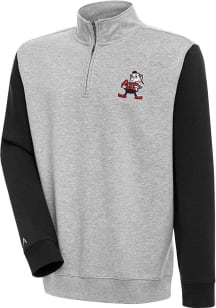 Antigua Cleveland Browns Mens Grey Brownie Victory Colorblock Long Sleeve 1/4 Zip Pullover