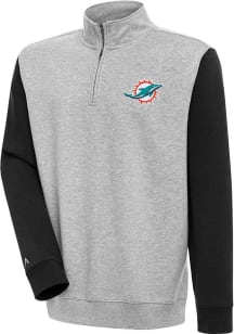 Antigua Miami Dolphins Mens Grey Victory Colorblock Long Sleeve 1/4 Zip Pullover