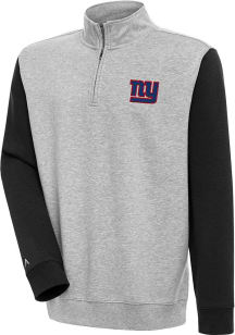 Antigua New York Giants Mens Grey Victory Colorblock Long Sleeve 1/4 Zip Pullover