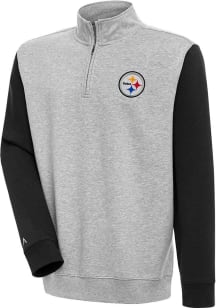 Antigua Pittsburgh Steelers Mens Grey Victory Colorblock Long Sleeve 1/4 Zip Pullover