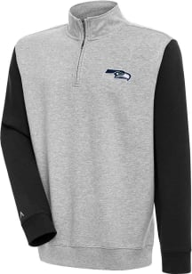 Antigua Seattle Seahawks Mens Grey Victory Colorblock Long Sleeve 1/4 Zip Pullover