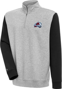 Antigua Colorado Avalanche Mens Grey Victory Colorblock Long Sleeve Qtr Zip Pullover