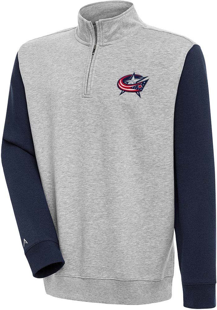 Antigua Columbus Blue Jackets Mens Grey Victory Colorblock Long Sleeve 1/4 Zip Pullover