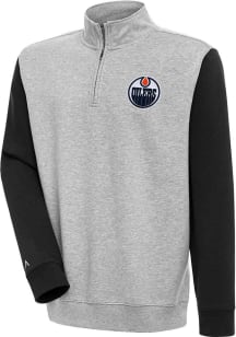 Antigua Edmonton Oilers Mens Grey Victory Colorblock Long Sleeve 1/4 Zip Pullover