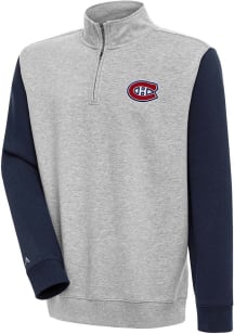 Antigua Montreal Canadiens Mens Grey Victory Colorblock Long Sleeve Qtr Zip Pullover