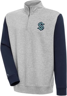 Antigua Seattle Kraken Mens Grey Victory Colorblock Long Sleeve Qtr Zip Pullover