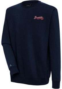 Antigua Atlanta Braves Mens Navy Blue Victory Long Sleeve Crew Sweatshirt