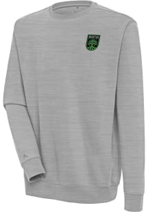 Antigua Austin FC Mens Grey Victory Long Sleeve Crew Sweatshirt