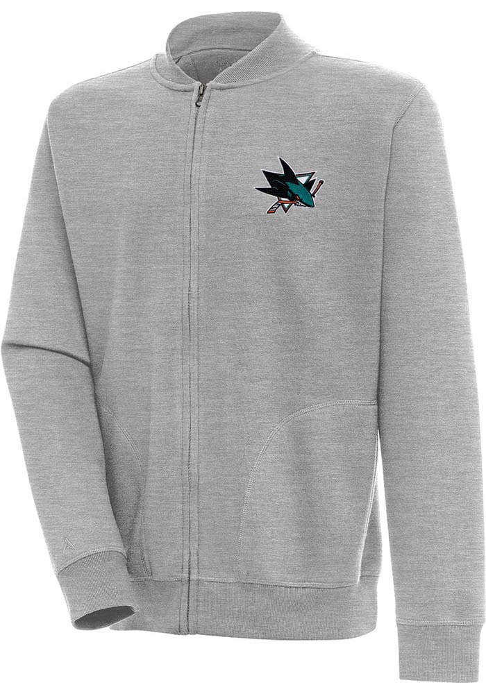 Antigua San Jose Sharks Grey Legacy Long Sleeve Full Zip Jacket, Grey, 100% POLYESTER, Size 3XL, Rally House