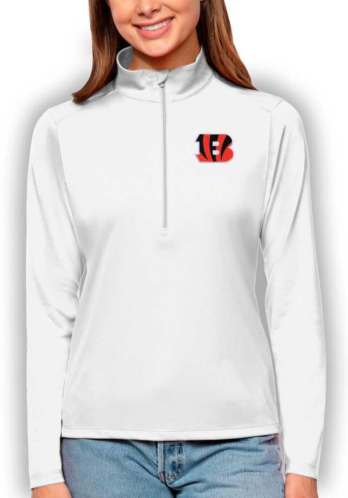 Antigua Cincinnati Bengals White Tribute Polo Long Sleeve 1/4 Zip Pullover, White, 100% POLYESTER, Size 2XL, Rally House