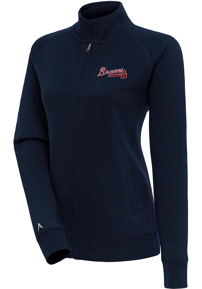 Antigua Atlanta Braves Women's Navy Blue Victory Full Long Sleeve Full Zip Jacket, Navy Blue, 52% Cot / 48% Poly, Size M, Rally House