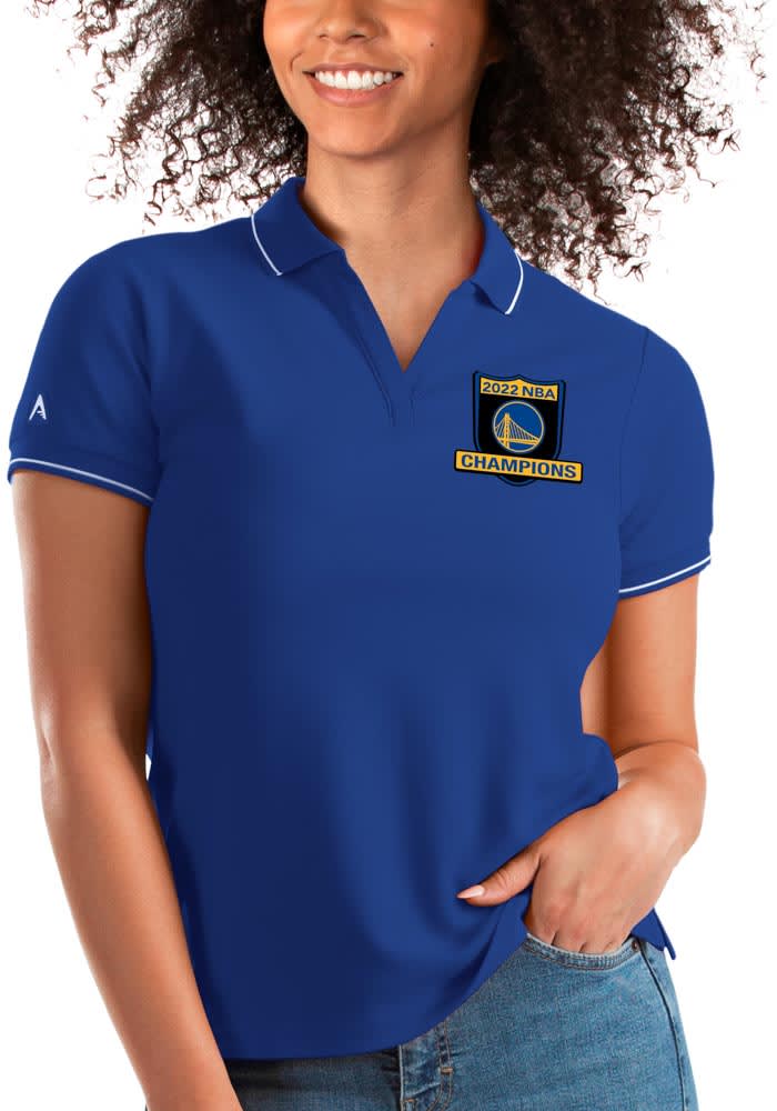 Antigua Golden State Warriors Womens Blue 2022 NBA Champions Affluent Short Sleeve Polo Shirt
