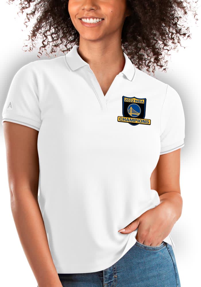 Antigua Golden State Warriors Womens White 2022 NBA Champions Affluent Short Sleeve Polo Shirt